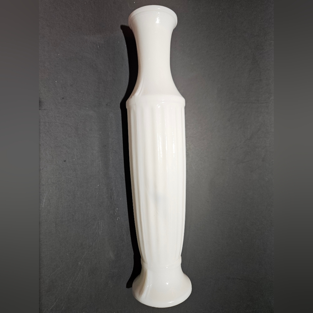 Vintage Ribbed Milk Glass Vase - Picture 2 of 8